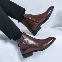 Botas altas de luxo masculinas, botas marrons de motocicleta, moda plataforma, botas masculinas, sapatos de couro casuais, alta qualidade na internet