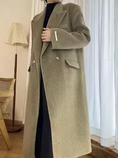 Casaco de alpaca de lã feminino, jaquetas de lã, trespassado duplo, gola de terno, solto, Casacos longos, senhora do escritório, outono, inverno, 2022 - Wolf Magazine