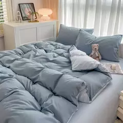 Conjunto de cama de tecido com escova de cor sólida, 2 lados, 4 peças, capa de edredom, fronha, lençol, colcha, único, queen, king size