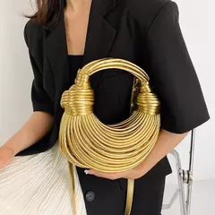 Bolsa atada corda artesanal para mulheres, embreagem noite dourada e prateada, bolsas hobo atadas, nova marca de designer, luxo e chique, 2023 - loja online