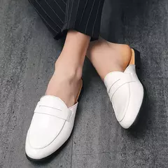 Imagem do Nova Chegada All-match Muller Sapatos Homens Moda De Couro Metade Chinelo Homens Verão Mocassins Flats Chinelos para Sapatos Dos Homens Ao Ar Livre