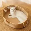 Cama japonesa para gatos, formato oval, tecido à mão, rattan, verão, resfriamento, cesta para gatinhos, corda de algodão, cestas para arranhar gatos