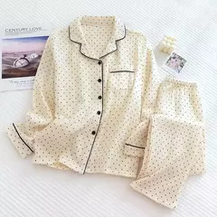 Conjunto de pijamas estampados em bolinhas, loungewear, pijama de gaze 100% algodão, loungewear, primavera, verão, feminino, pijamas, 2 peças, 2022 na internet