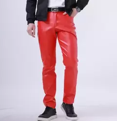 Calças finas de couro PU para homens, calças novas, vermelho, azul, preto, cinza, branco, 2023 - Wolf Magazine