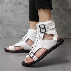 Sapatos masculinos com renda e fivela de couro casuais, sandálias de praia respiráveis, gladiadores de verão, preto, branco, plus size, novo - comprar online