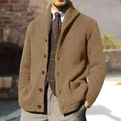 Homens casaco de malha lapela manga comprida bolsos engrossados cardigan camisola masculina outono botões sólidos placket casaco de malha para o trabalho - Wolf Magazine