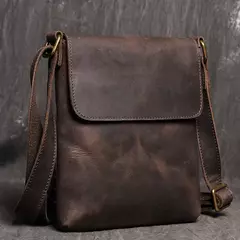 Imagem do Saco crossbody escuro de couro genuíno vintage, saco masculino, bolsa de ombro de couro, saco do telefone, saco do iPad, 7.9 ", moda