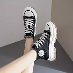 Imagem do Tênis casual de cano alto para mulheres, com cordões, lona de altura da plataforma, antiderrapante, resistente ao desgaste, sapatos femininos vulcanizados, primavera, 2024