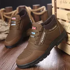 Botas de couro antiderrapante masculinas, tênis de lazer, sapatos de lazer, manter aquecido, algodão, luxo, inverno