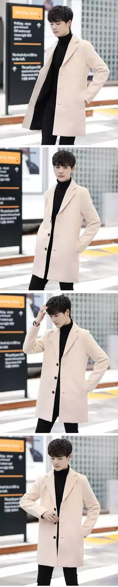 Casaco longo de algodão masculino, à prova de vento, Monocromático, Lã, Blended, Casual, Moda empresarial, Tamanho 5XL, Novo, Outono, Inverno, 2022