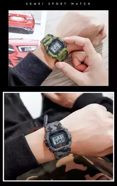 SKMEI-Relógios de pulso militares impermeáveis para homens, 1628 relógio esportivo, display LED, relógio masculino, contagem regressiva digital, 1988 na internet
