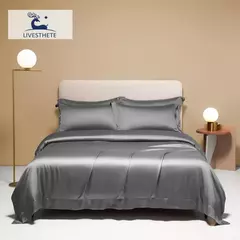 Liv-Esthete-Conjunto de cama cinza, capa de edredão, fronha, lençol, colcha, Double King Queen para dormir, 100% seda, Gift Set, verão