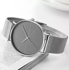 Imagem do Homens de aço inoxidável quartzo relógio de pulso, prata pulseira relógios, malha cinto, calendário, negócio, luxo, moda