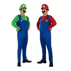 Luigi masculino disfarçado roupas de luxo para adultos super irmão roupas role-playing fantasia vestido conjunto chapéus e barba masculinos e femininos