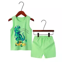 Imagem do Conjuntos de pijamas infantis, pijamas de dinossauro, pijamas infantis, colete para meninos e meninas, terno de criança de 1 a 10 anos, verão