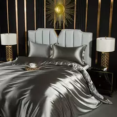 Cama de seda sólida com capa de edredão, lençol, folha plana, fronha, lençol de luxo, rei, rainha, duplo, Twin Size - comprar online