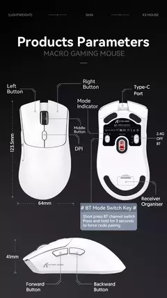 Imagem do Mouse sem fio Bluetooth Gaming, Pixel Art, R1 Superlight, 2.4G, Sensor ajustável, 6 DPI ajustável para Office Game