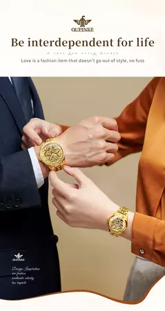 OUPINKE-impermeável relógio mecânico automático para casal, tungstênio tira de aço, movimento importado, dourado, luxo, original - Wolf Magazine