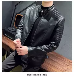 Imagem do Jaqueta de couro falso para homens, casacos PU masculinos, outwear branco, outono, 2023
