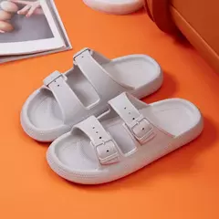 Moda fivela de plataforma grossa chinelos mulher em casa sola macia eva nuvem slides sandálias verão 2023 não deslizamento praia flip flops - Wolf Magazine