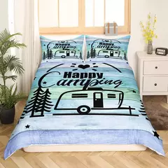 Conjunto de capa de edredão para menino e adolescentes, tampa de cama, tampa de cama, praia, estilo férias, camping feliz, rei, verão na internet