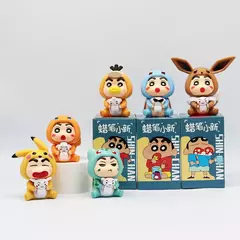 6 Pçs/set Q Versão Crayon Shin-chan Anime Figura Shin-chan COS Pokémon Pikachu Figura de Ação Decorações de Sala Brinquedo de Coleção de PVC