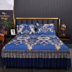 Imagem do Saia de cama moderna de renda real, saia com elástico para cama queen e king size, máquina respirável e lavável lençóis, 3 pçs/set