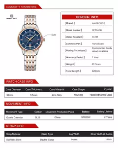 NAVIFORCE-Relógio de pulso de quartzo feminino, elegante pulseira de aço inoxidável, relógio feminino, marca de luxo superior, 8040 - comprar online