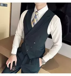 Blazers colete de peito duplo masculino, terno casual slim fit masculino, colete de ajuste de alta qualidade, roupas de marca primavera, 2023 € - Wolf Magazine