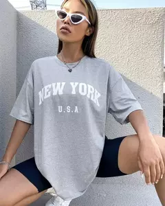 Blessyuki-Camisetas femininas estampadas com carta nova-iorquina, camisetas básicas com decote em O, streetwear retrô casual, tops harajuku para senhoras, plus size, verão - loja online