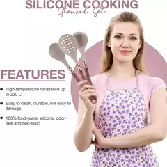 Lmetjma-Conjunto De Utensílio De Cozinha De Silicone, Utensílio De Cozinha Com Suporte De Utensílios, Alças De Padrão De Madeira, Panelas Antiaderentes, JT264, 10 Pcs na internet