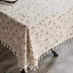 Toalha de linho de algodão vintage com padrão floral, toalha de mesa com borla, tampa lavável para jantar, piquenique - Wolf Magazine