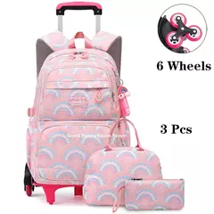 Rolling School Bags for Girls, Mochila impermeável para crianças com rodas, Trolley Luggage Back Pack, Ensino médio - Wolf Magazine