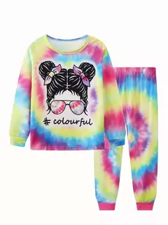 Desenhos animados unicórnio impressão algodão pijama conjuntos para meninas, gola casual, rosa, 2pcs - comprar online
