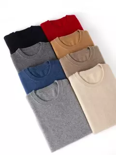 Imagem do Pulôver de lã merino para homens, 100% lã pura, gola O, manga longa, malha de cashmere, roupas femininas, graça, primavera e outono