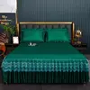 Saia de cama moderna de renda real, saia com elástico para cama queen e king size, máquina respirável e lavável lençóis, 3 pçs/set - comprar online