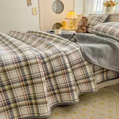 Imagem do Novo 2 pessoas capa de cama meninas grade colcha capas de cama de casal venda quente algodão lavado 2025 verão colchas e cobertores cobertor