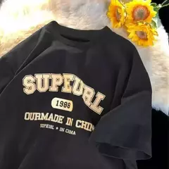Homens e mulheres com impressão de letras superdimensionada camiseta de manga curta, streetwear hip hop, roupas vintage, camiseta solta na internet