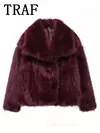 TRAF-Jaqueta feminina de tecido de lantejoulas de metal, casaco solto, gola alta, manga comprida, outerwear feminino chique, outono, inverno, 2023