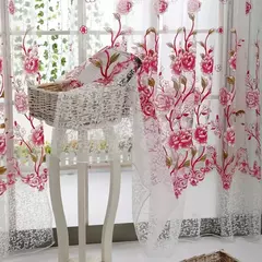 Peony Tule Cortinas para Porta e Janela da Cozinha, Jacquard Sheer Voile, Cortinas de Fios, Sala e Quarto, 100x200cm, Y, 1PC - loja online