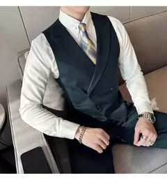 Blazers colete de peito duplo masculino, terno casual slim fit masculino, colete de ajuste de alta qualidade, roupas de marca primavera, 2023 € - loja online