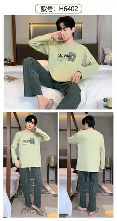 Pijama de algodão de duas peças masculino, calça de manga comprida, traje caseiro, estudante e adolescente, novo outono