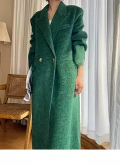 Casaco de alpaca de lã feminino, jaquetas de lã, trespassado duplo, gola de terno, solto, Casacos longos, senhora do escritório, outono, inverno, 2022 - loja online