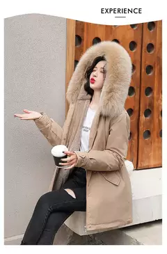 Parka longa de lã com capuz feminino com gola de pele, casaco fino, roupas acolchoadas, neve quente, moda inverno, novo, 2023 - loja online
