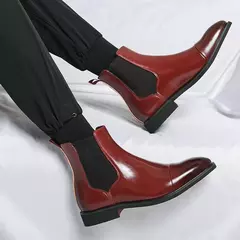 Botas masculinas de sola vermelha quadrada Chelsea, Ankle Boots artesanais de negócios Toe, homens vestem sapatos, nova marca de luxo, ao ar livre, 2024 na internet