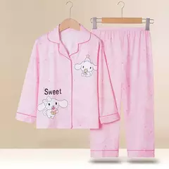 Sanrio Cinnamon Kuromi Pijama infantil, pijama solto, cardigã casual, manga longa, minha melodia, roupas de anime kawaii, gola aleta