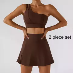 Conjunto de saia de ioga para mulheres, treino de ginástica, sutiã de ombro feminino de cintura alta, sutiã de tênis feminino - comprar online