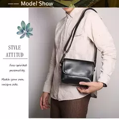 Bolsa de ombro retrô de couro genuíno masculina, grande capacidade, bolsa transversal diagonal, bolsa pequena para iPad, cavalo louco na internet