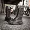 Botas masculinas luxuosas de cano médio, botas de couro para motocicleta, moda rendas até botas masculinas britânicas, bota de ciclismo de qualidade