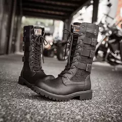 Botas masculinas luxuosas de cano médio, botas de couro para motocicleta, moda rendas até botas masculinas britânicas, bota de ciclismo de qualidade na internet